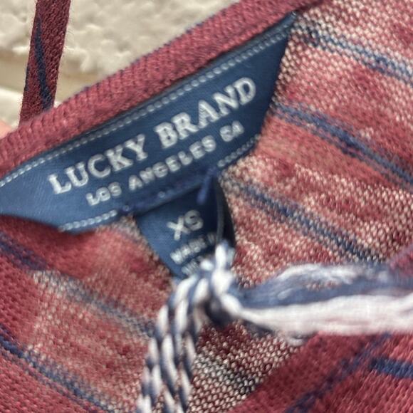 Lucky Brand Linen Striped Burgundy Top size X S NWT - Picture 3 of 9